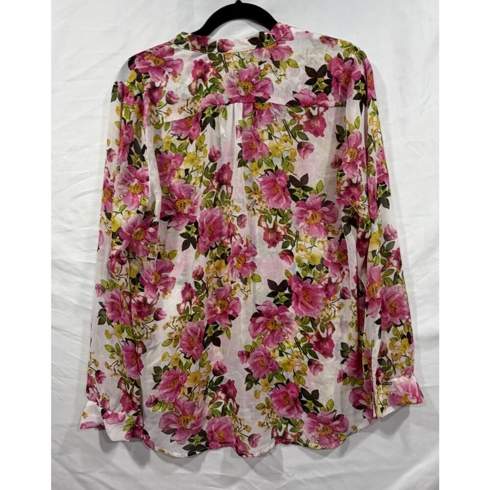 Kut From The Kloth Floral Tunic Blouse Long Sleeve Sheer Size Large - Picture 2 of 6